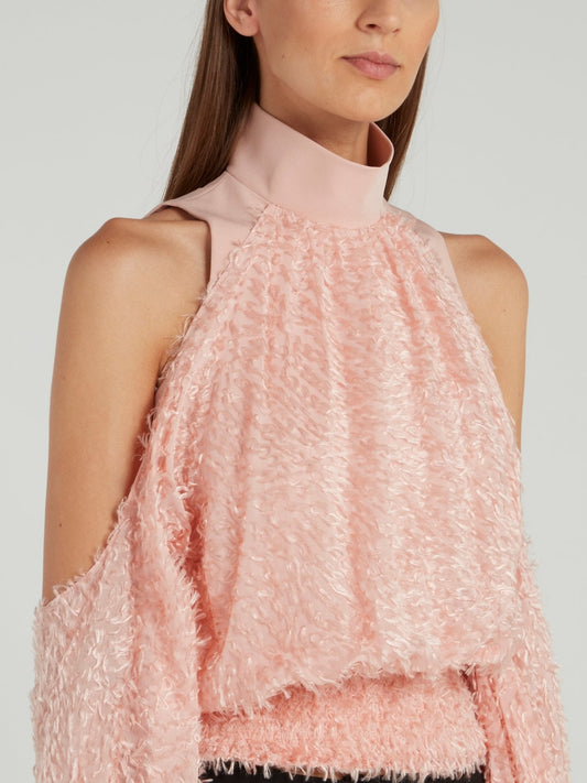 Pink Cold Shoulder Fur Top