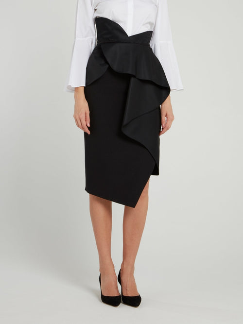 Black Ruffle Midi Skirt