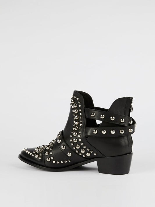 Black Studded Leather Biker Boots