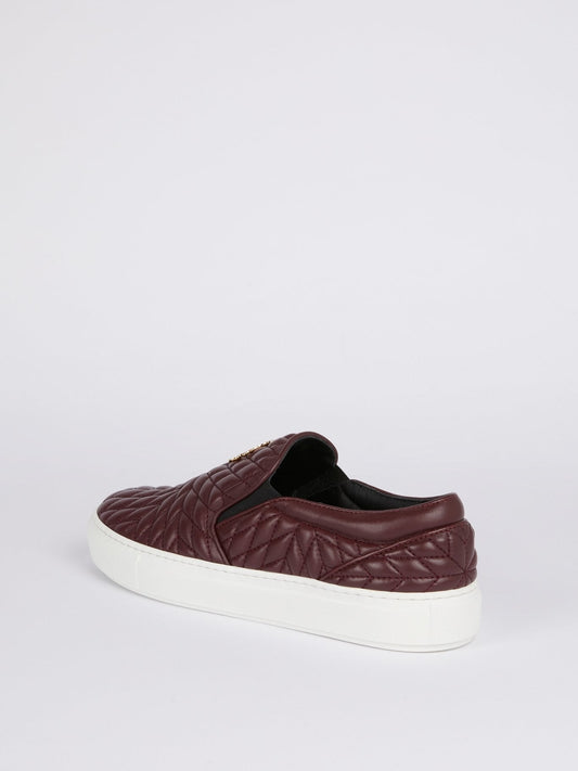 Burgundy Quilted Slip On Sneakers