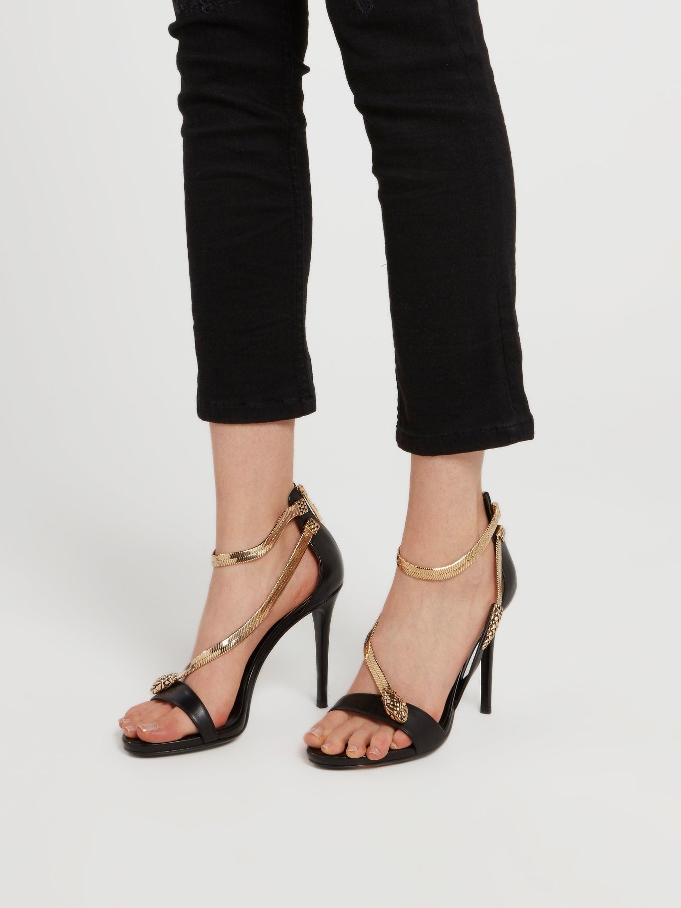 Black Snake Strap Leather Sandals