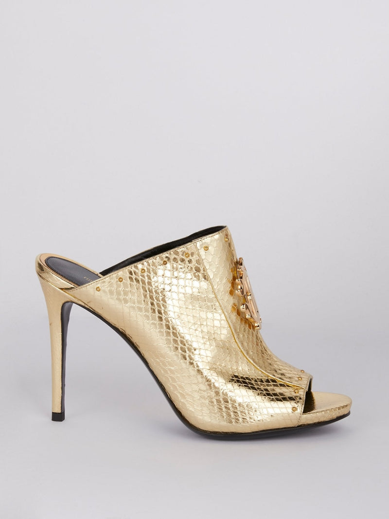 Gold Snake Effect Peep Toe Sandals