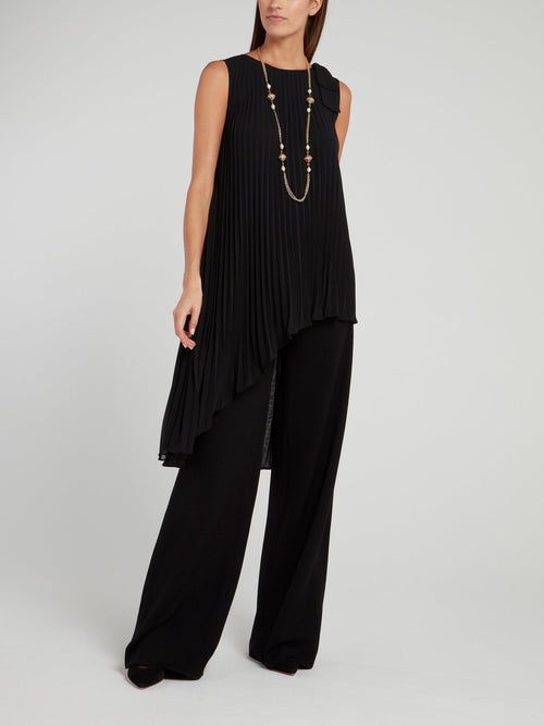 Black Asymmetric Pleated Top