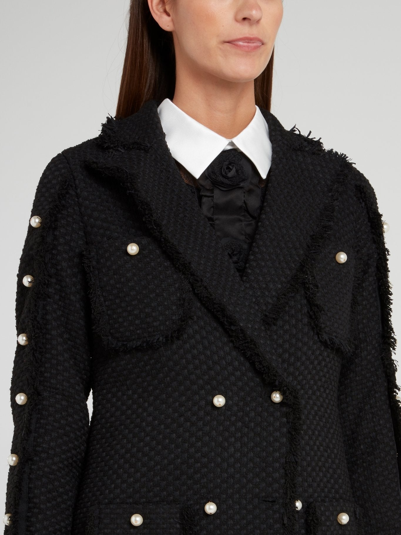 Black Pearl Embellished Frayed Blazer