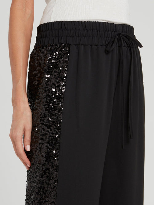 Black Sequin Wide Leg Pants