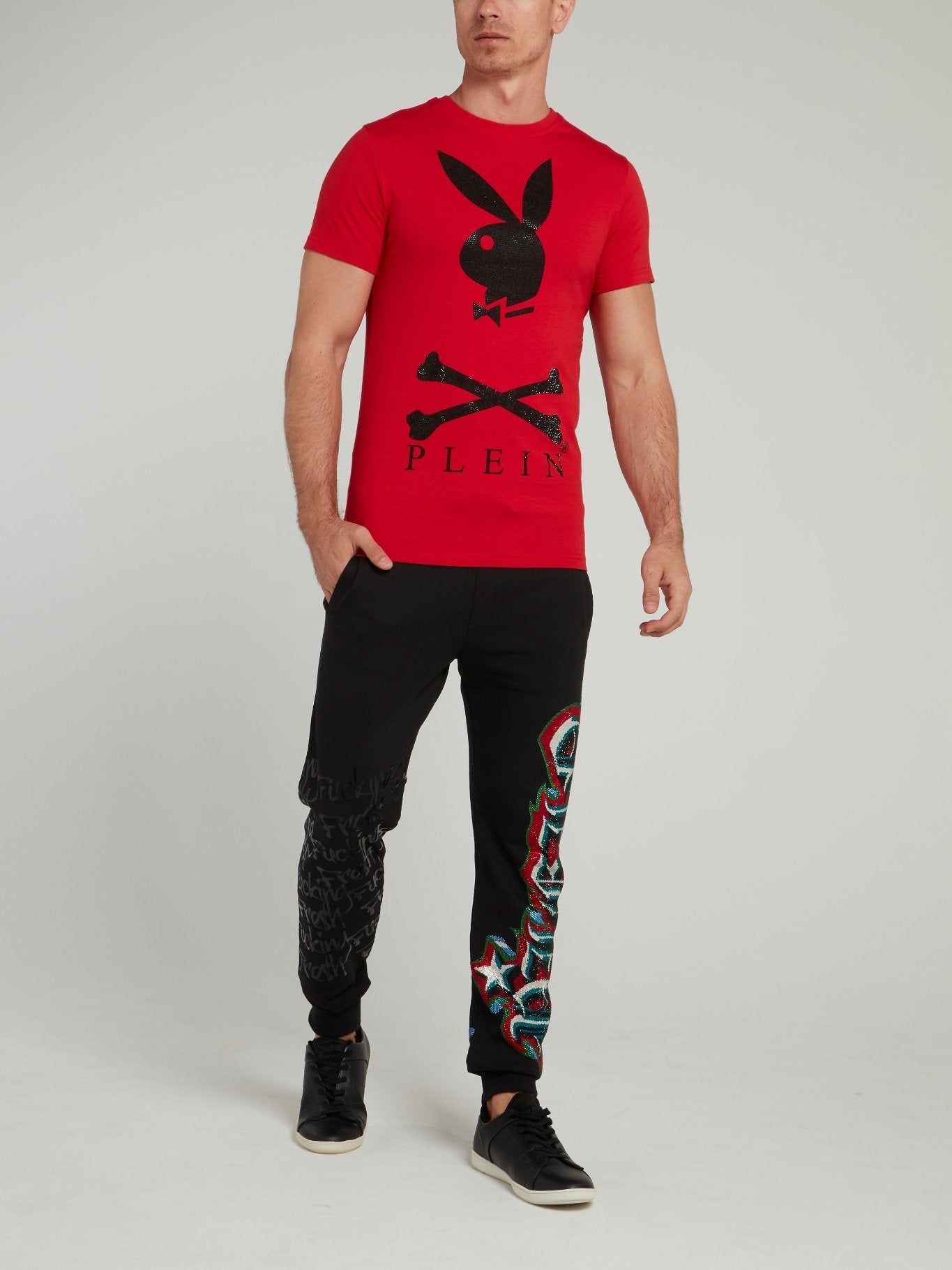 Red Playboy Print Round Neck T-Shirt