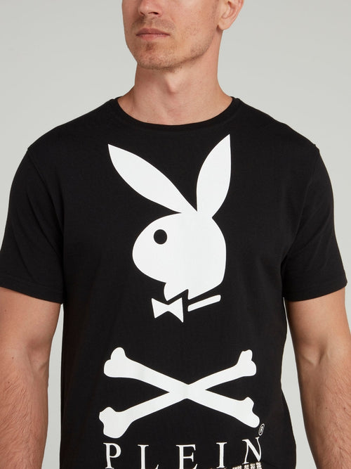 Black Playboy Embellished Logo T-Shirt