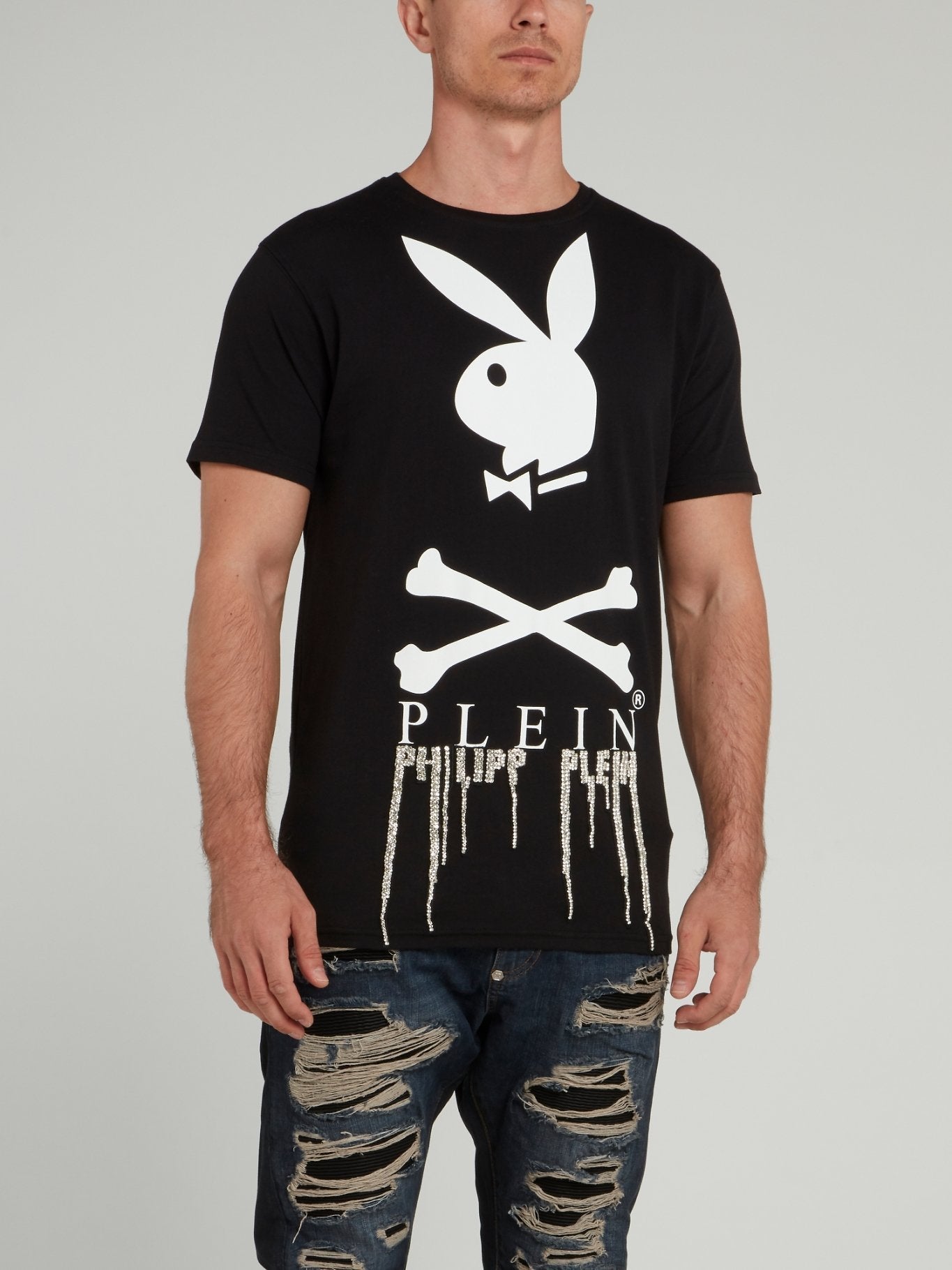 Black Playboy Embellished Logo T-Shirt