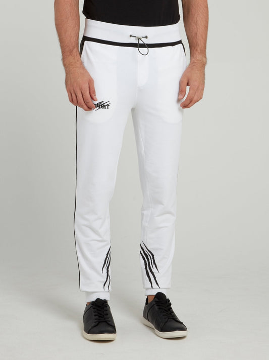 White Scratch Print Jogging Trousers