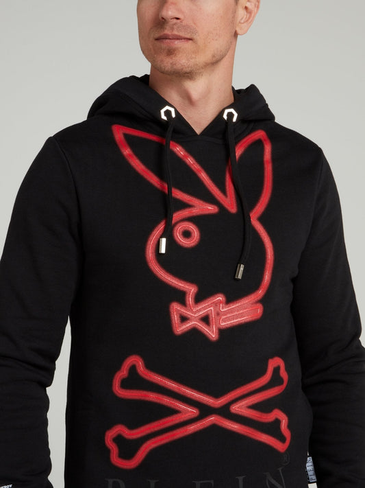 Playboy Black Drawstring Hoodie Sweatshirt