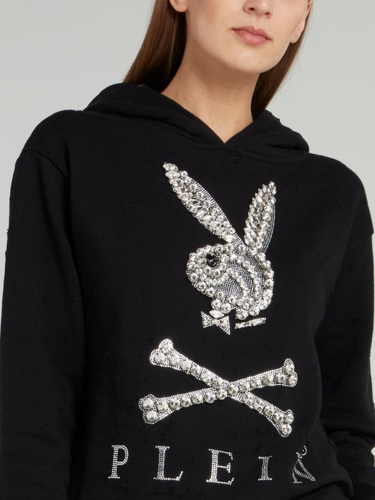 Playboy Crystal Embellished Hoodie Sweatshirt