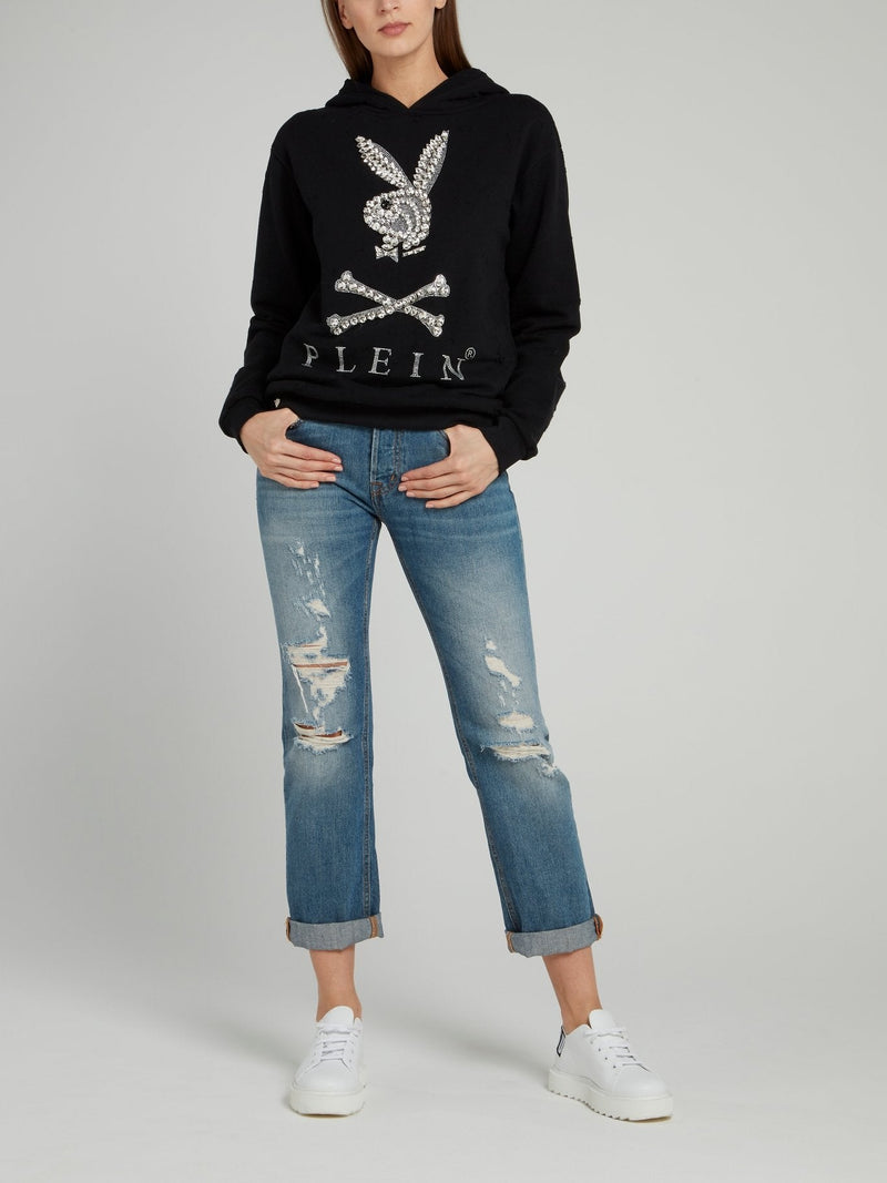 Playboy Crystal Embellished Hoodie Sweatshirt