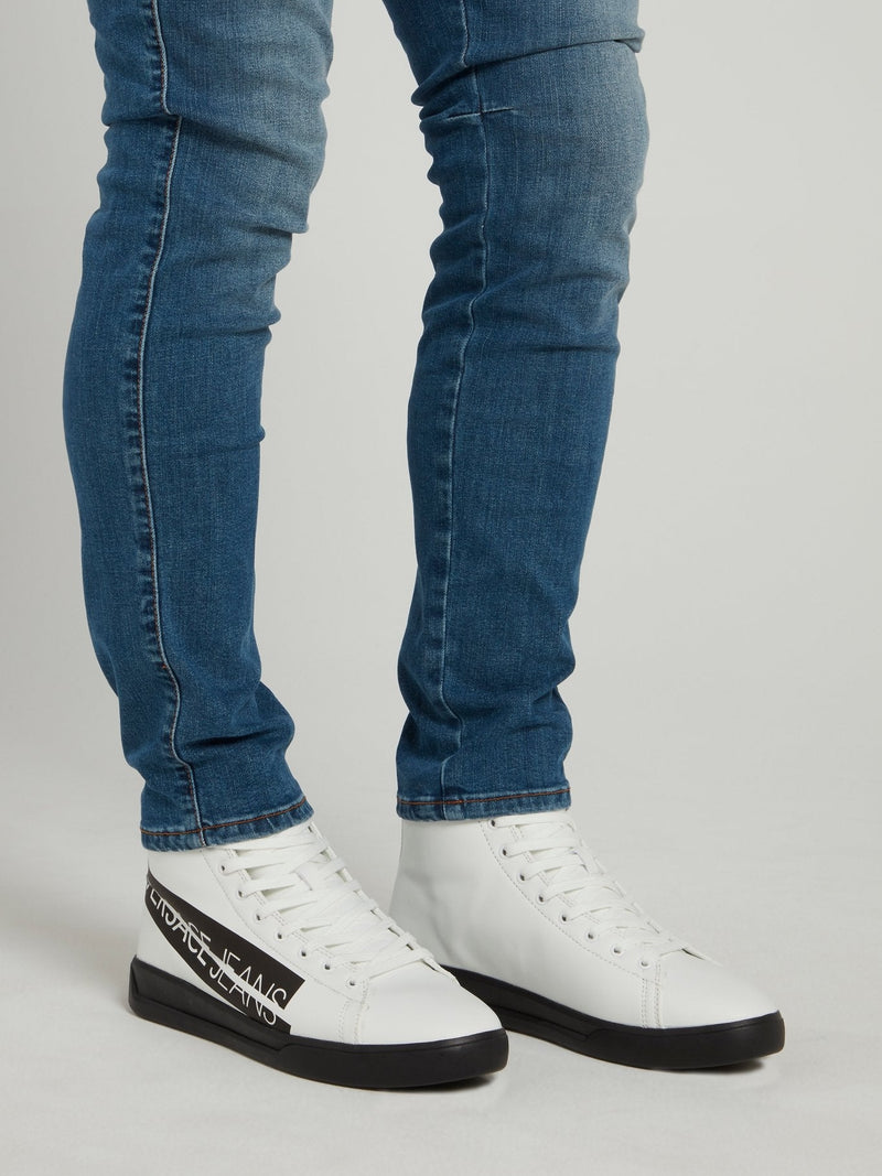 White Logo High Top Sneakers