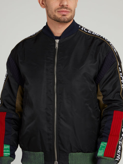 Black Ribbed Edge Bomber Jacket