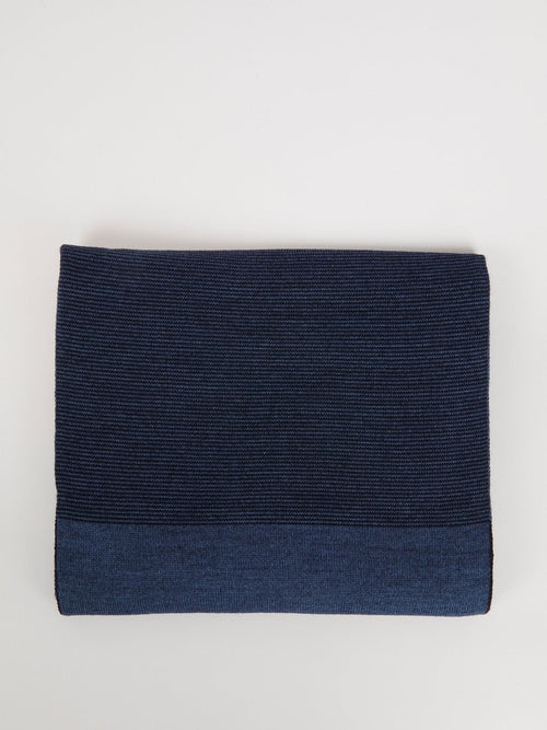 Navy Ribbed Logo Scarf