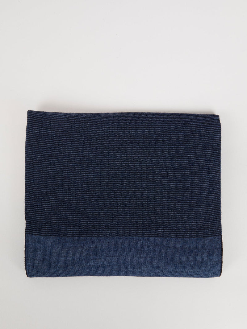 Navy Ribbed Logo Scarf