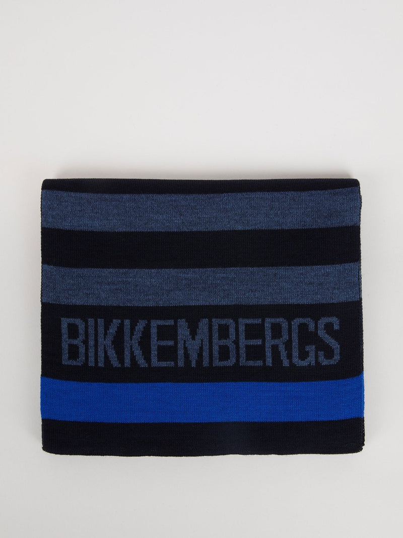 Navy Ribbed Logo Scarf