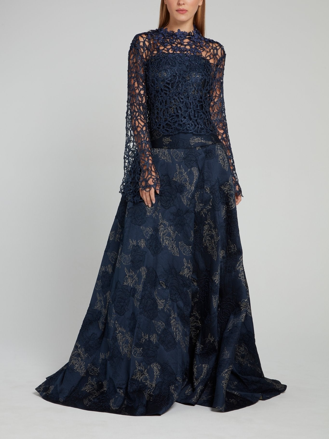 Navy Floral Embellished Maxi Dress