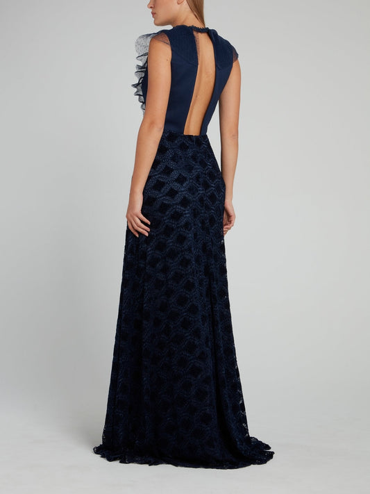 Navy Tulle Panel Maxi Dress