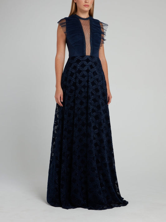 Navy Tulle Panel Maxi Dress