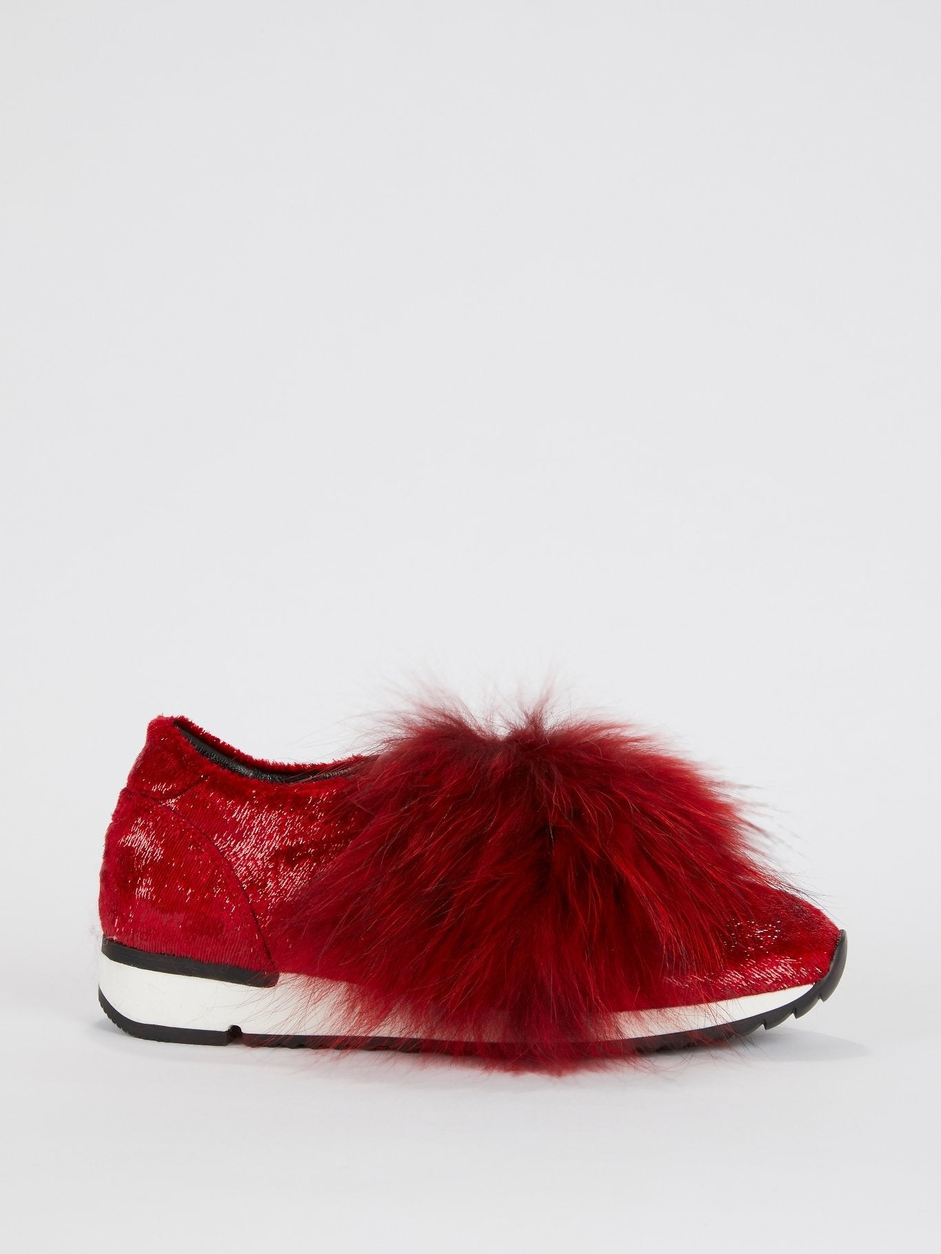 Red Slip On Fur Sneakers