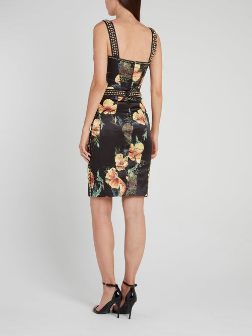 Floriana Black Corsage Top and Skirt Set