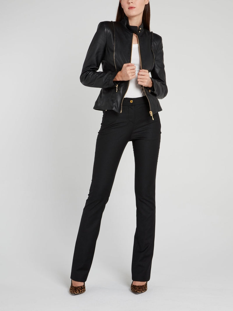 Black Clasp Neck Leather Jacket