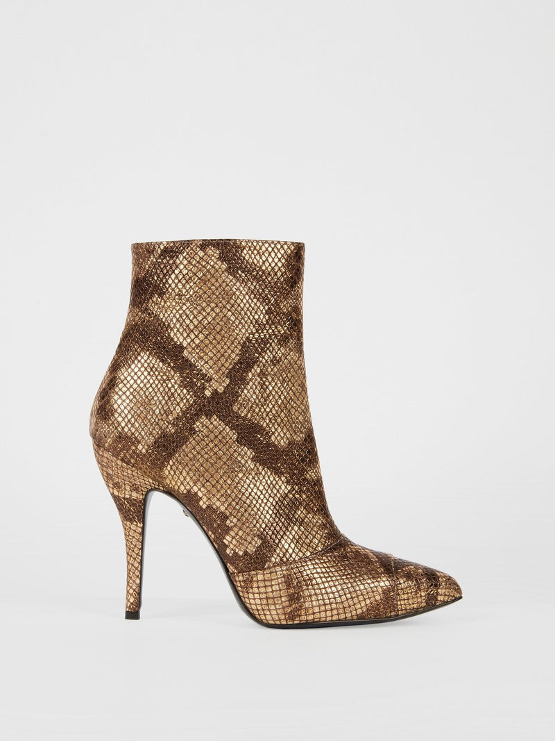 Snake-Pattern Ankle Boots