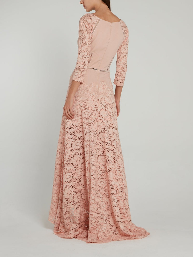 Pink Lace Raglan Maxi Dress