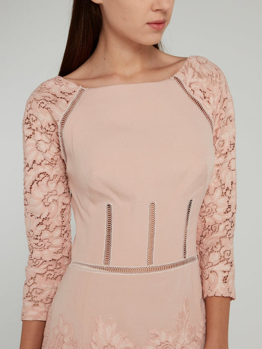 Pink Lace Raglan Maxi Dress