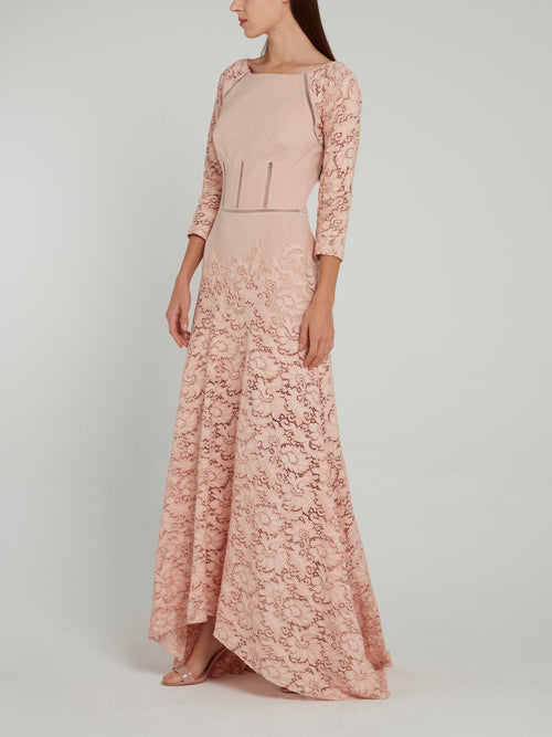 Pink Lace Raglan Maxi Dress