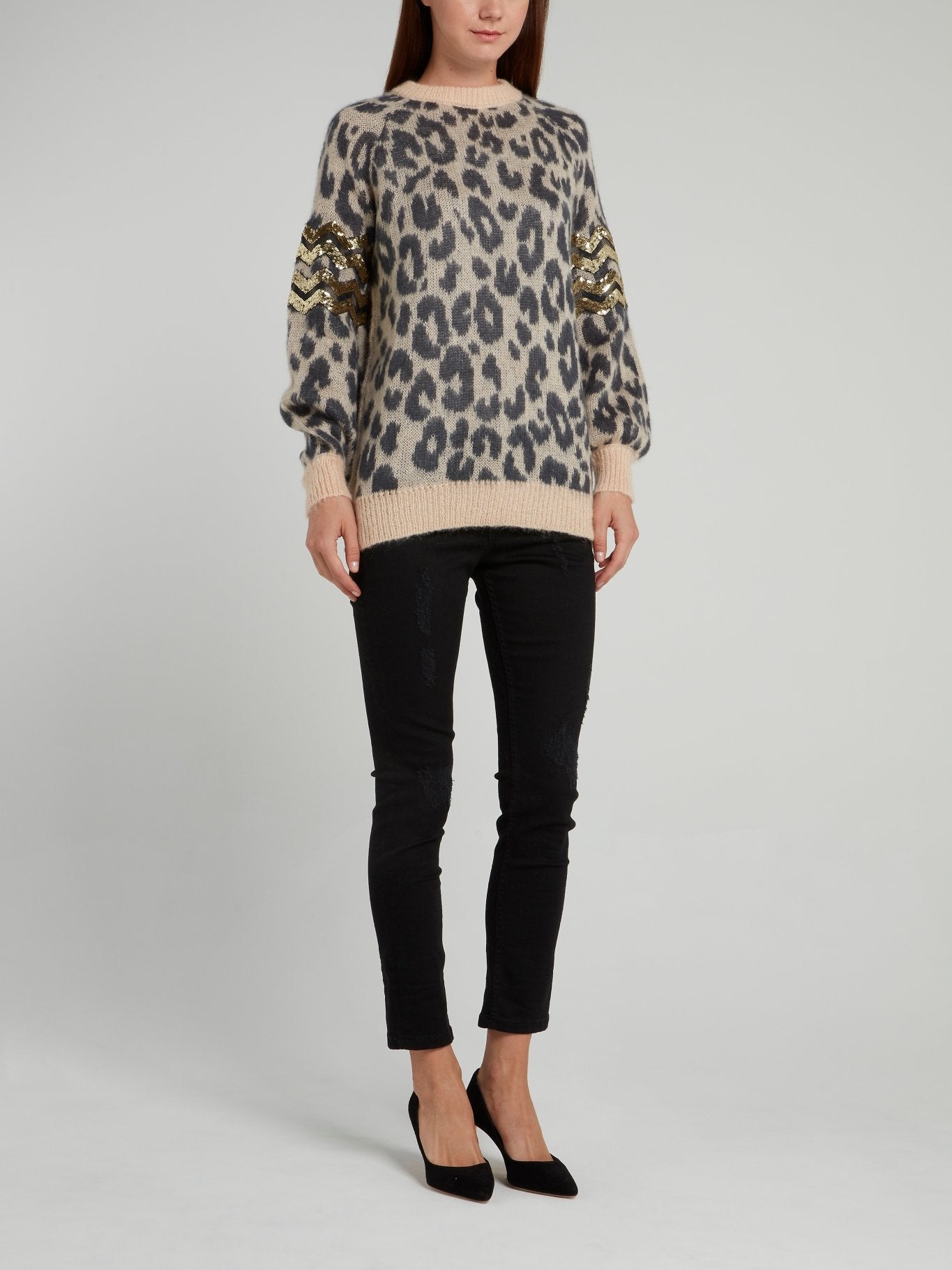 Leopard Print Sequin Panel Pullover