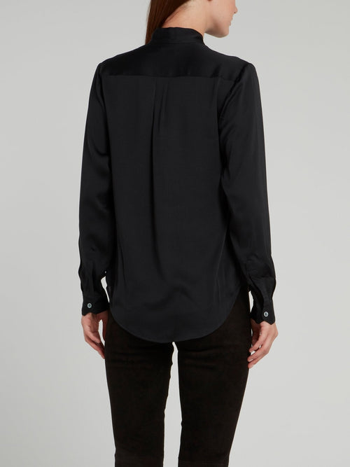 Black Satinised Georgette Tie Shirt