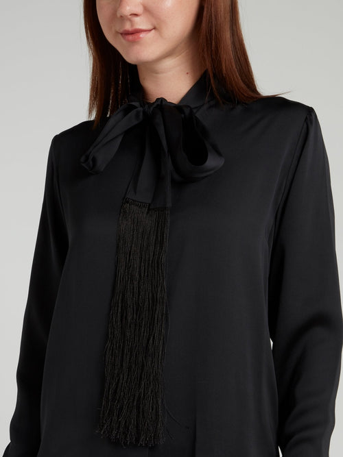 Black Satinised Georgette Tie Shirt