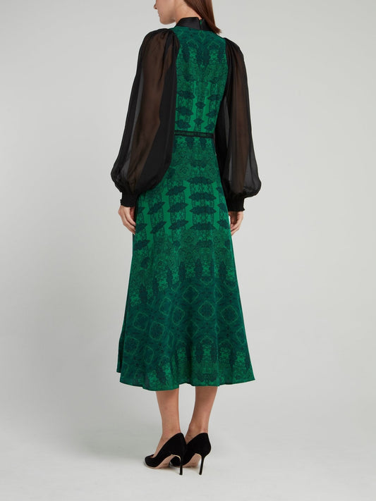 Green Printed Paisley Midi Dress