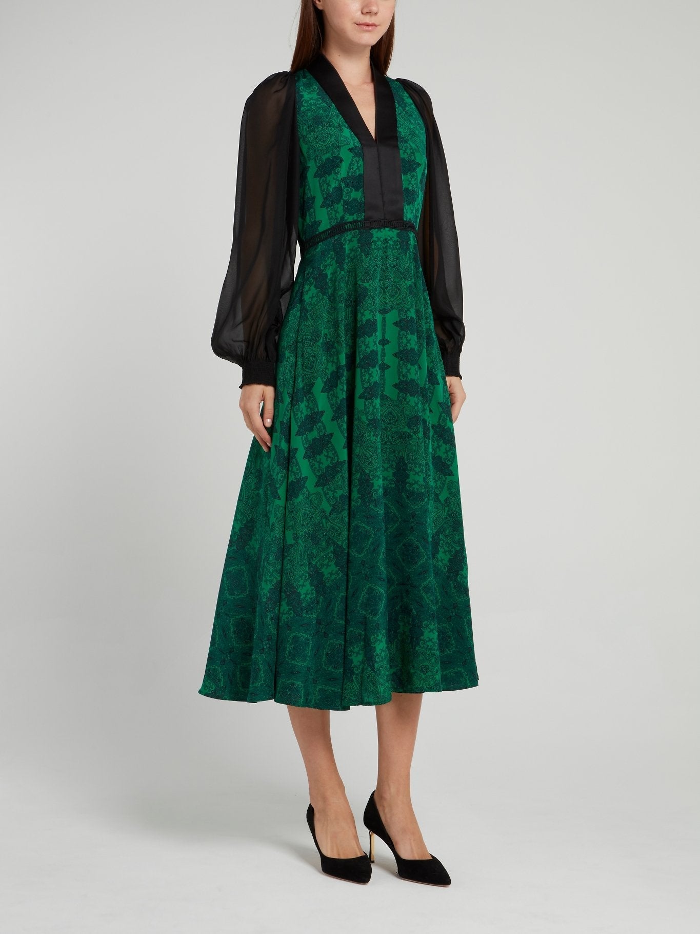 Green Printed Paisley Midi Dress