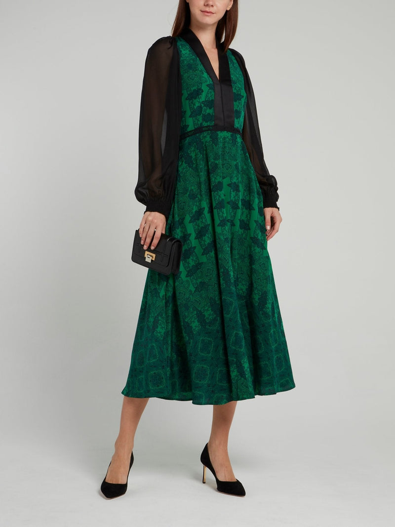 Green Printed Paisley Midi Dress