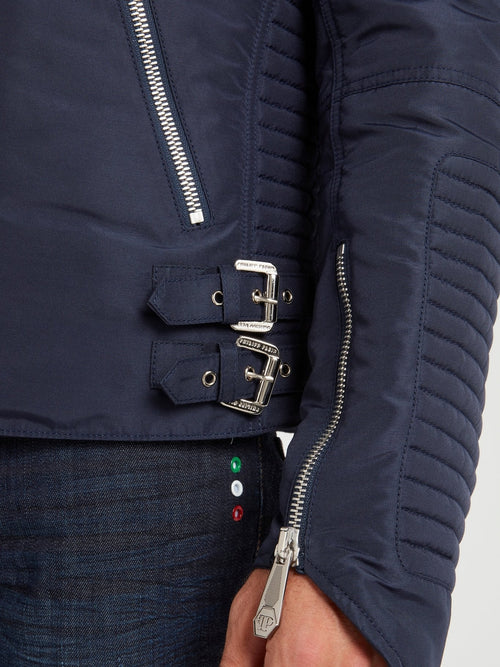 Navy Nylon Biker Jacket