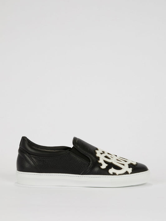 Black Contrast Monogram Slip On Sneakers