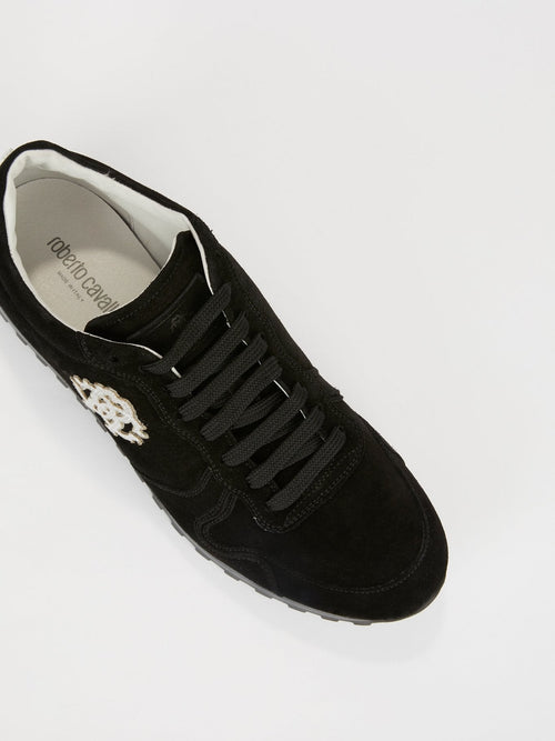 Black Logo Appliquéd Suede Sneakers