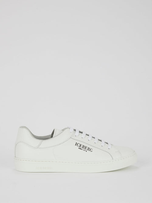 White Classic Logo Leather Sneakers