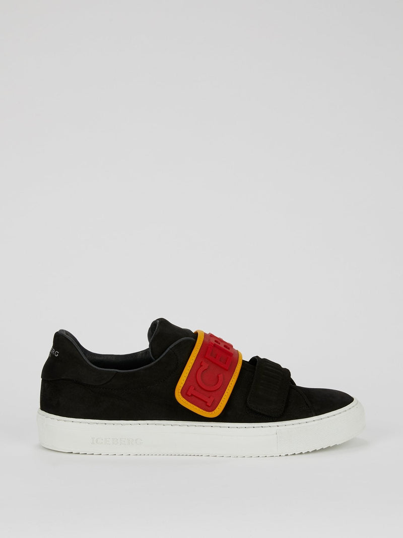 Black Logo Strap Suede Sneakers