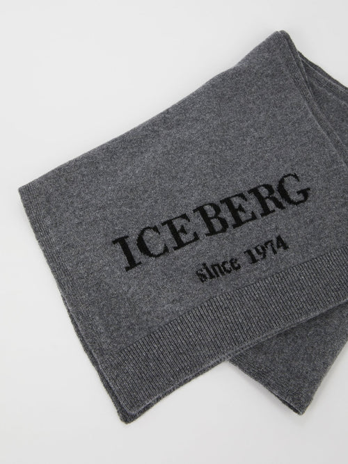 Grey Logo Cashmere Knitted Scarf