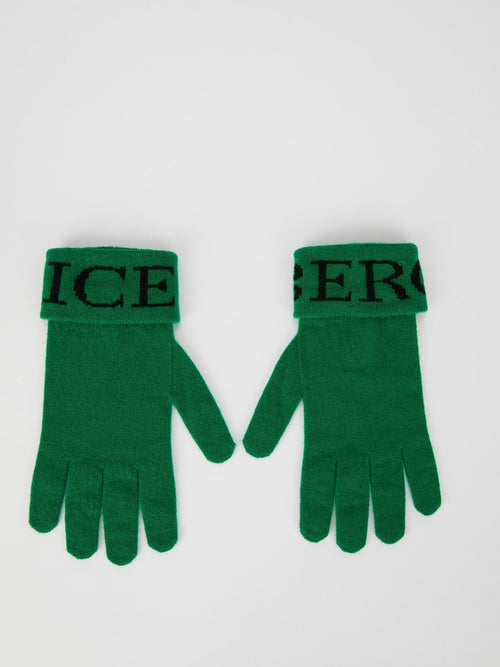 Green Logo Knitted Gloves