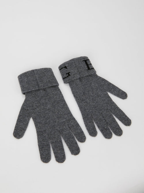 Grey Logo Knitted Gloves