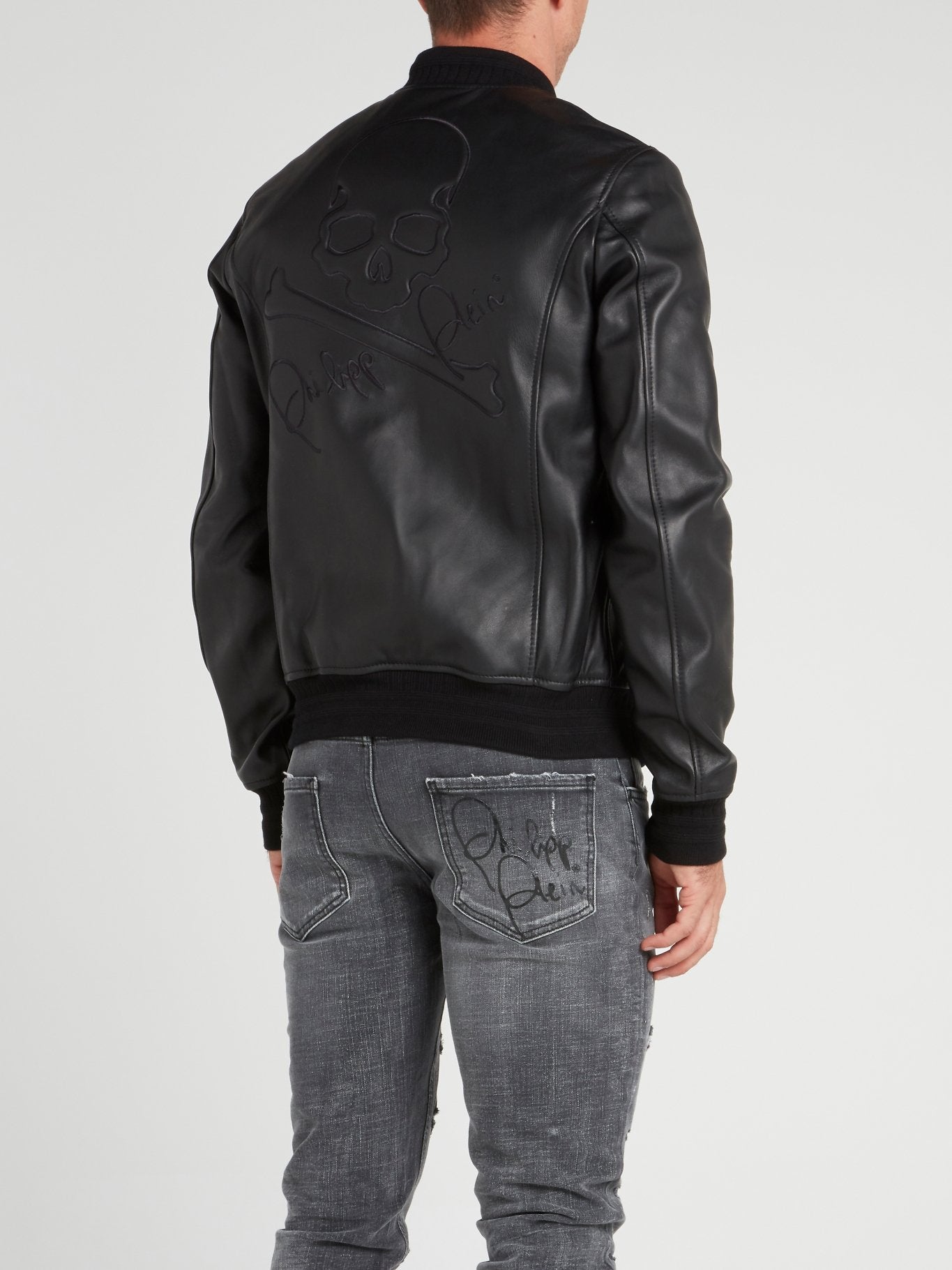 Rear Skull Leather Bomber Jacket