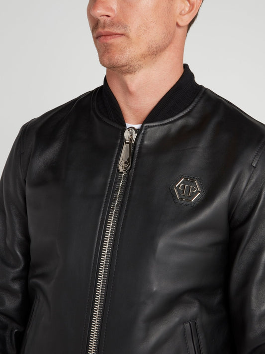 Rear Skull Leather Bomber Jacket