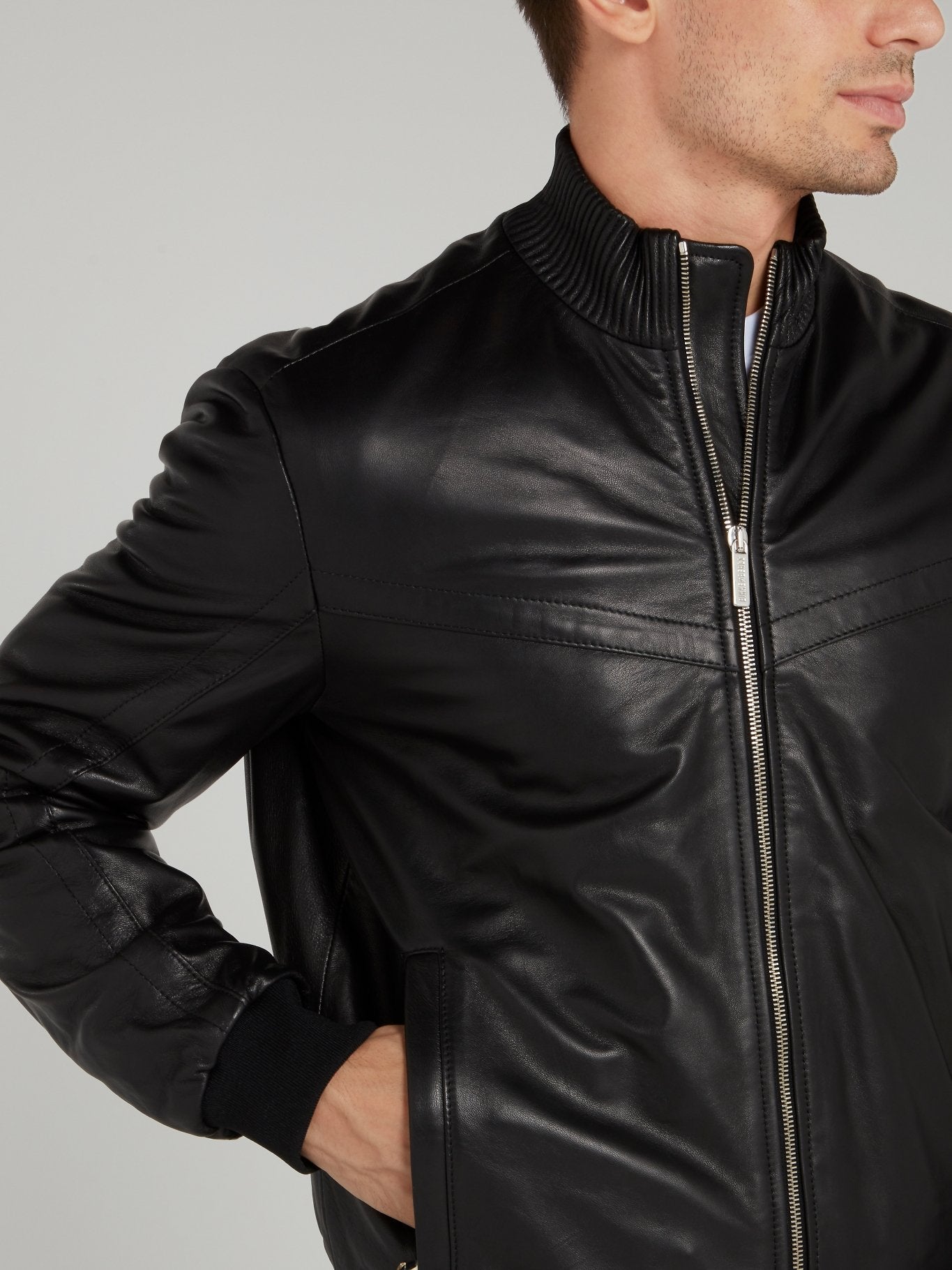 Black High Neck Leather Jacket