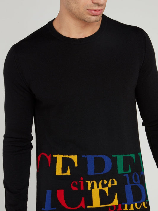 Black with Rainbow Logo Knitted Pullover