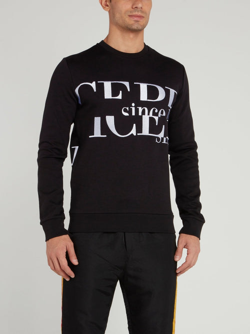 Black Logo Embroidered Crewneck Sweatshirt